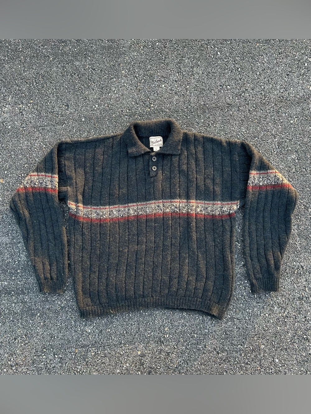 Vintage Woolrich Sweater Mens XL Striped Wool Grandpa Collared Fisherman 90s